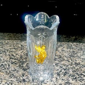 Vintage Teleflora 24% Lead Fine Bohemian Czech Crystal Candle Chimney Gold Angel